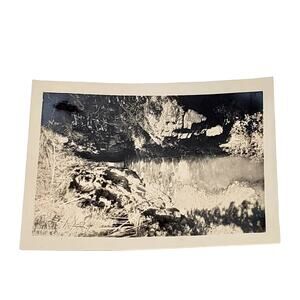 Vtg B&W Original Photo Found 1940s Side View of Still River Rocks Snapshot